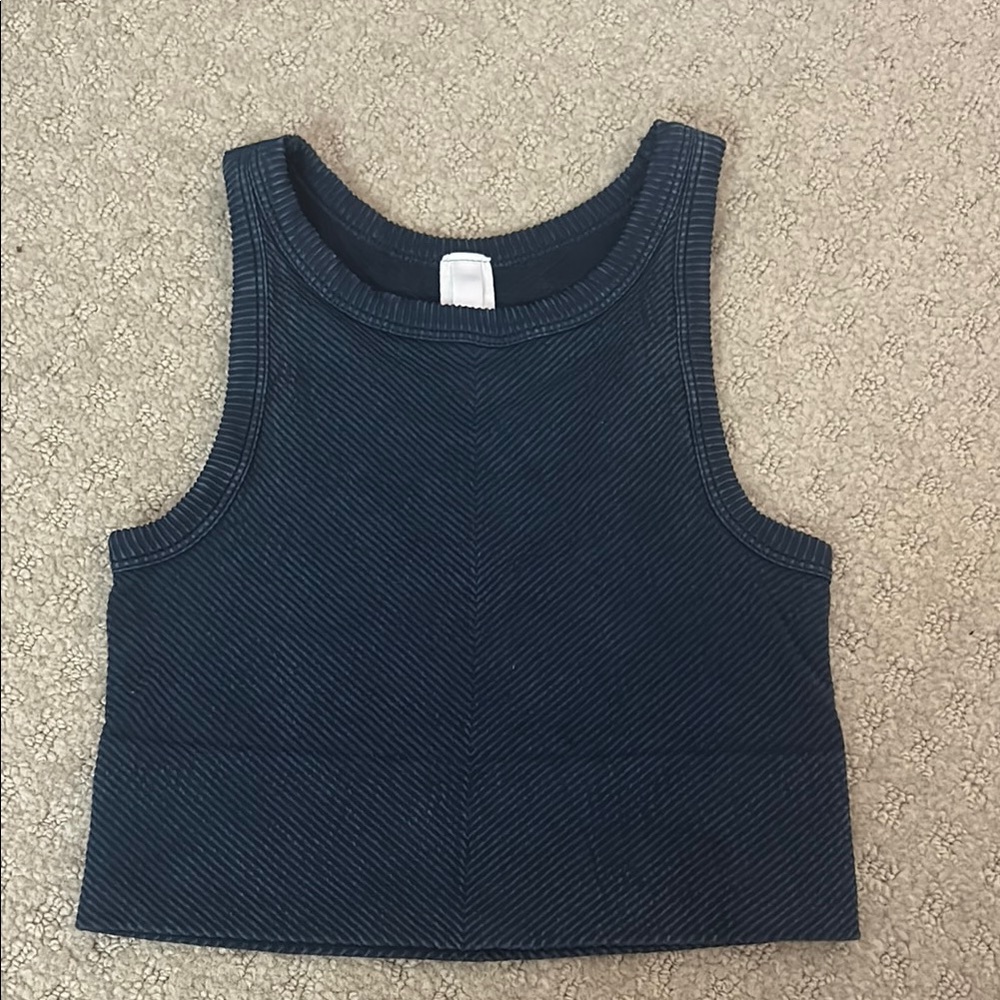 Nikibiki Navy Blue Ribbed Sleeveless Crop Tank Top